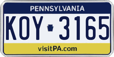 PA license plate KOY3165
