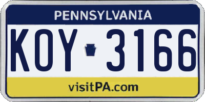 PA license plate KOY3166
