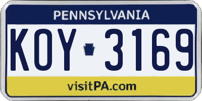 PA license plate KOY3169