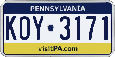 PA license plate KOY3171