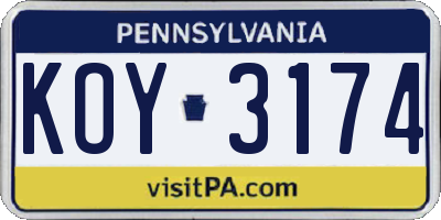 PA license plate KOY3174