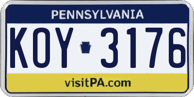 PA license plate KOY3176