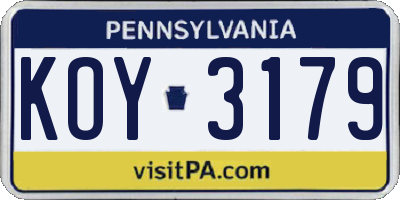 PA license plate KOY3179