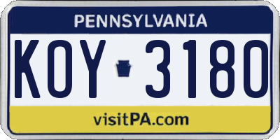 PA license plate KOY3180