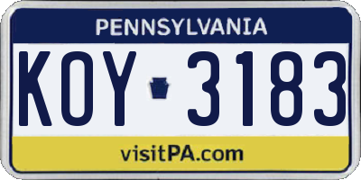 PA license plate KOY3183