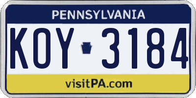 PA license plate KOY3184
