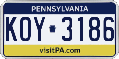 PA license plate KOY3186