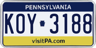 PA license plate KOY3188