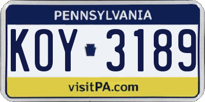 PA license plate KOY3189