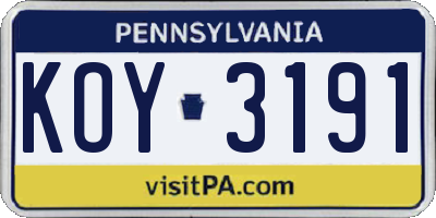 PA license plate KOY3191