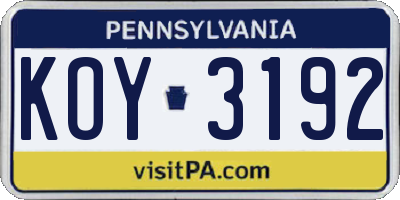PA license plate KOY3192