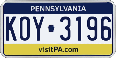 PA license plate KOY3196