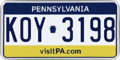 PA license plate KOY3198