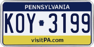 PA license plate KOY3199