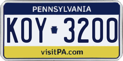 PA license plate KOY3200