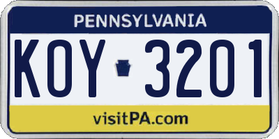 PA license plate KOY3201