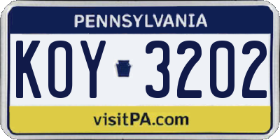 PA license plate KOY3202