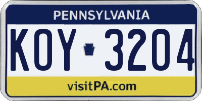 PA license plate KOY3204