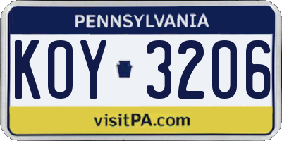 PA license plate KOY3206