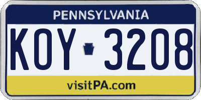 PA license plate KOY3208
