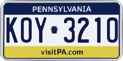 PA license plate KOY3210
