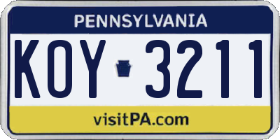 PA license plate KOY3211