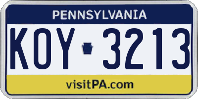 PA license plate KOY3213