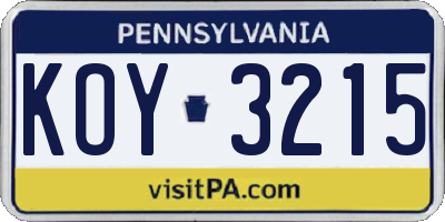 PA license plate KOY3215