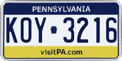 PA license plate KOY3216