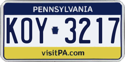 PA license plate KOY3217