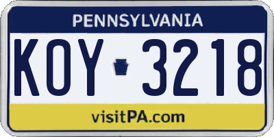 PA license plate KOY3218