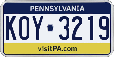 PA license plate KOY3219