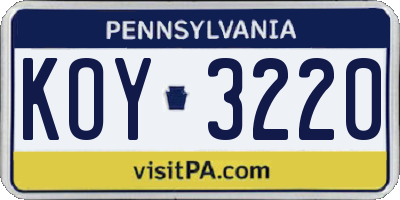 PA license plate KOY3220
