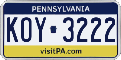 PA license plate KOY3222