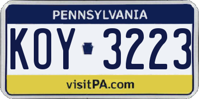 PA license plate KOY3223