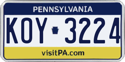 PA license plate KOY3224