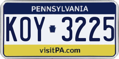 PA license plate KOY3225