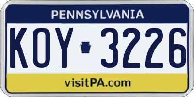PA license plate KOY3226
