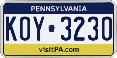 PA license plate KOY3230