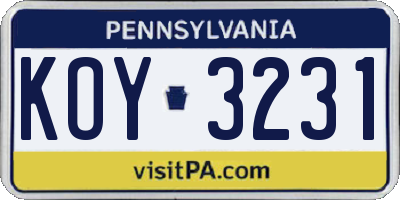 PA license plate KOY3231