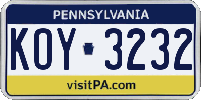 PA license plate KOY3232