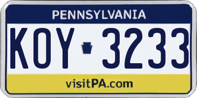 PA license plate KOY3233