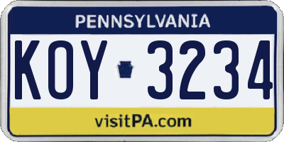 PA license plate KOY3234