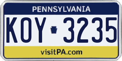 PA license plate KOY3235