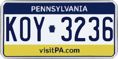 PA license plate KOY3236