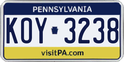 PA license plate KOY3238