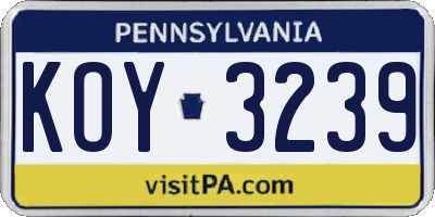 PA license plate KOY3239