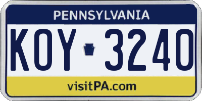 PA license plate KOY3240