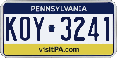 PA license plate KOY3241