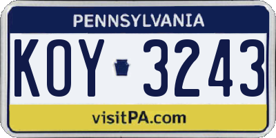 PA license plate KOY3243